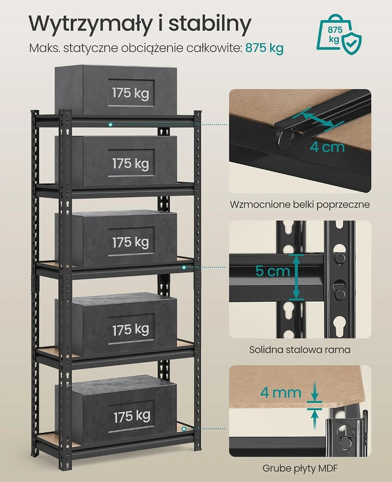 SONGMICS sandėliavimo lentynų komplektas, 2 vnt., 5 lentynos, 875 kg, GLR302BZ03