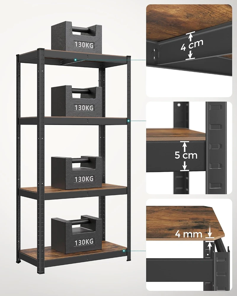 SONGMICS sandėliavimo lentynų komplektas, 2 vnt., 4 lentynos, 40 x 80 x 160 cm, Vintage