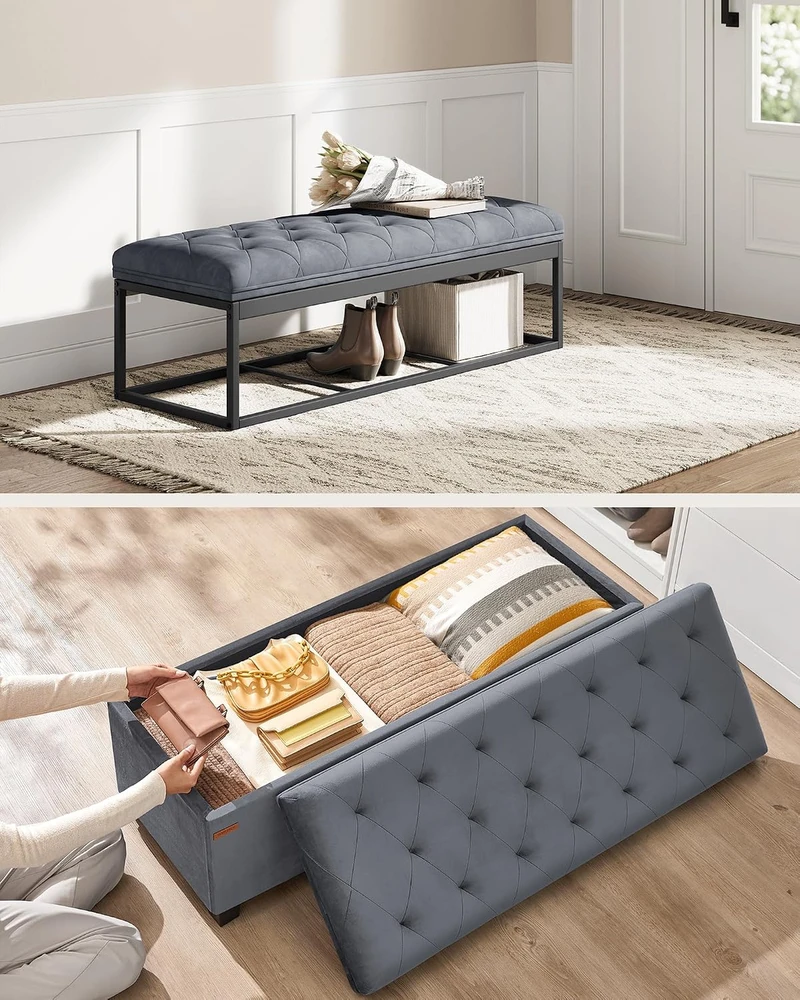 Songmics Taburetė su daiktadėže 40 x 110 x 40 cm skalūno pilkos spalvos