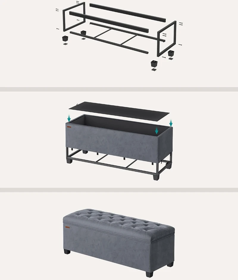 Songmics Taburetė su daiktadėže 40 x 110 x 40 cm skalūno pilkos spalvos