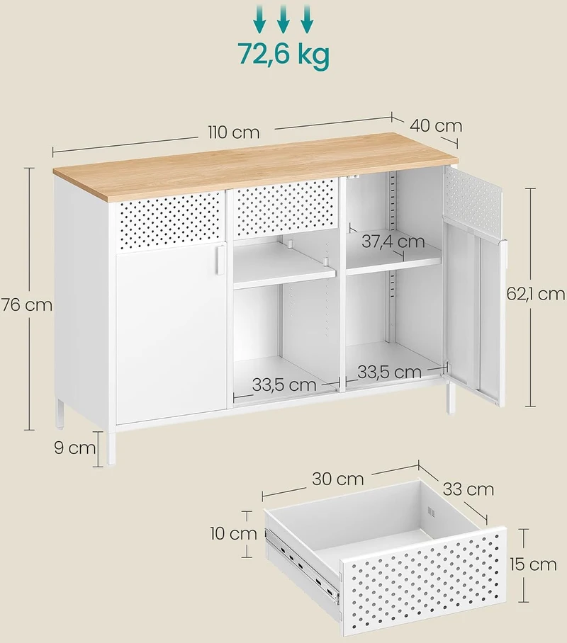 SONGMICS sandėliavimo spintelė su 2 durimis, reguliuojamomis lentynomis, 40 x 110 x 76 cm, LSC204WC01