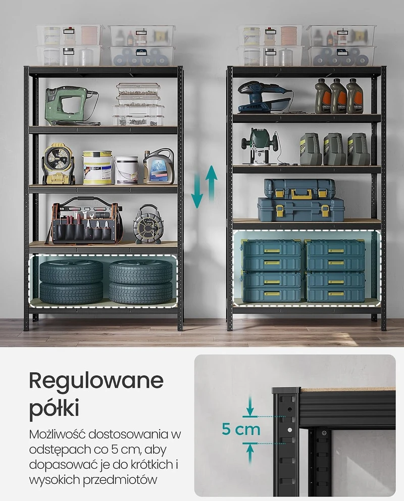 Songmics 2 rūsio lentynų 200 cm aukščio juodos spalvos rinkinys