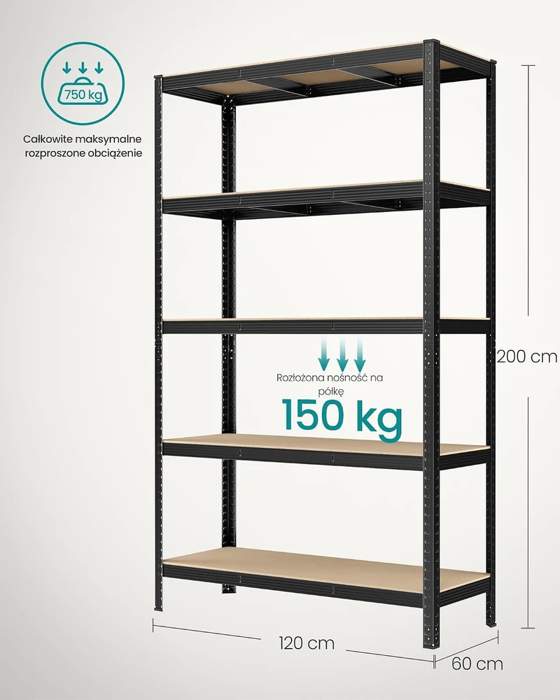 Songmics 2 rūsio lentynų 200 cm aukščio juodos spalvos rinkinys