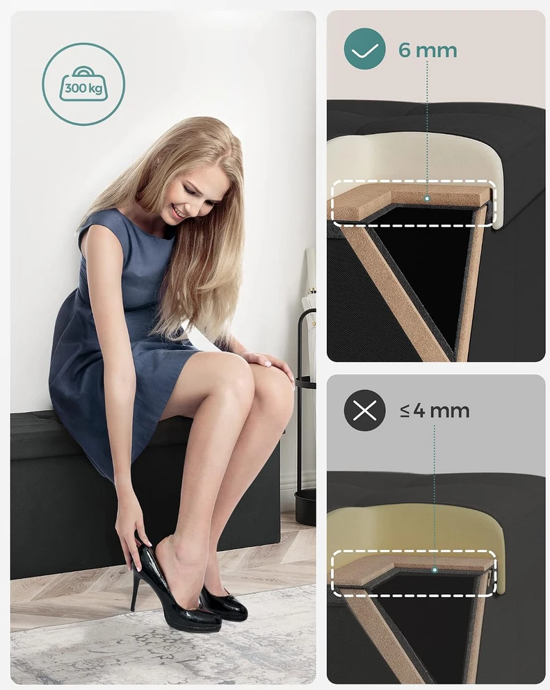 SONGMICS sandėliavimo suoliukas 110 x 38 x 38 cm, 131 l, juodas, LSF077B01