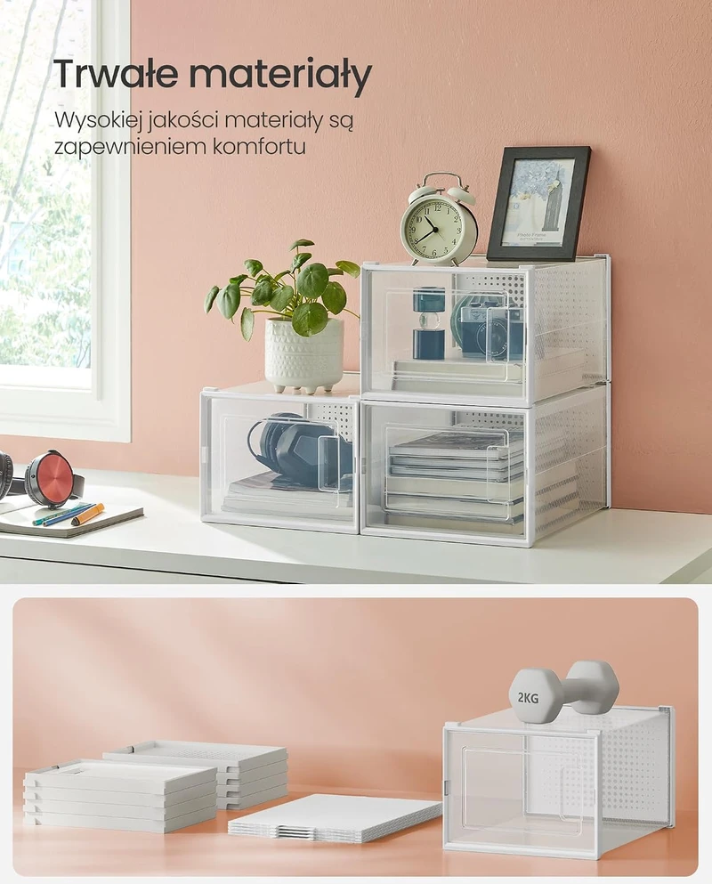 SONGMICS skaidrių batų dėžių rinkinys, 12 vnt., iki 46 dydžio, LSP12MWT