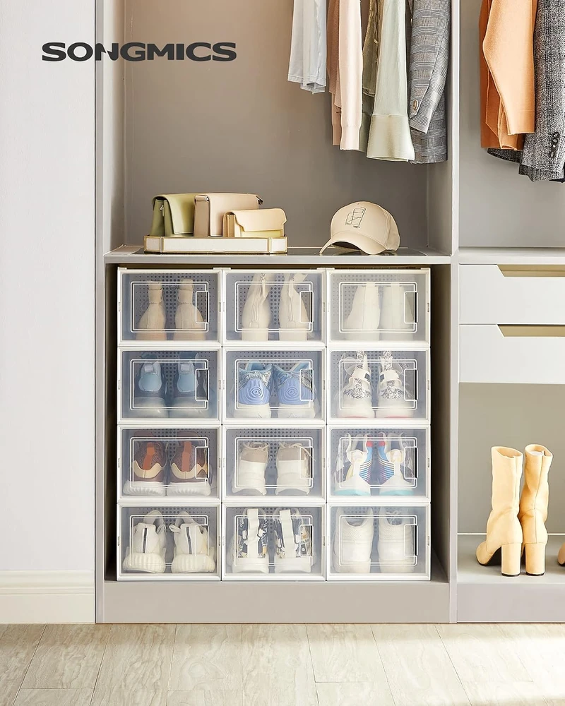 SONGMICS skaidrių batų dėžių rinkinys, 12 vnt., iki 46 dydžio, LSP12MWT