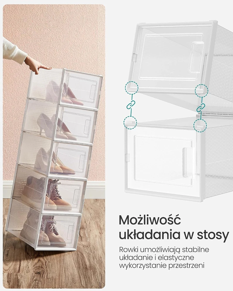 SONGMICS skaidrių batų dėžių rinkinys, 12 vnt., iki 46 dydžio, LSP12MWT
