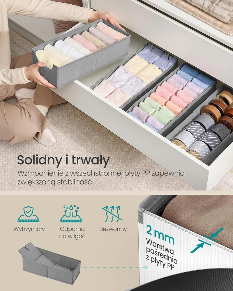 SONGMICS stalčiaus organizatorių rinkinys 4 vnt., 40x16x10 cm, suderinamas su IKEA Hemnes ir Malm, sulankstomas, pilkas