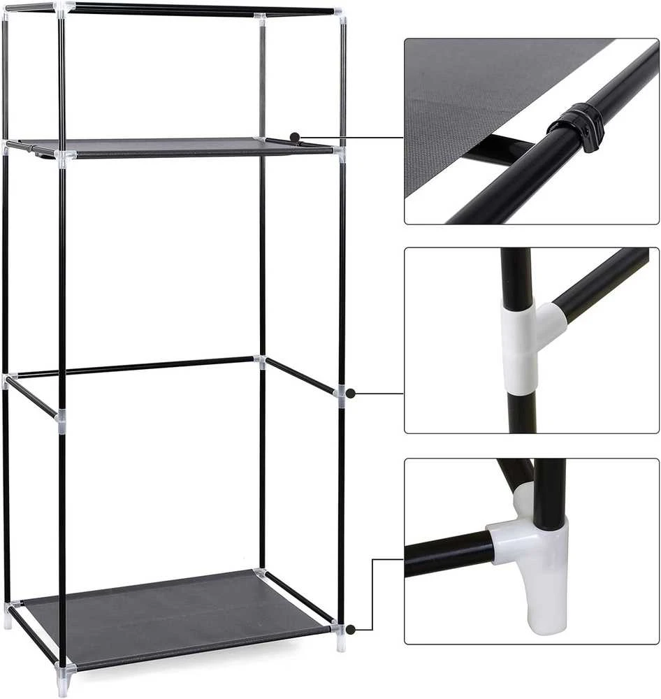 SONGMICS sulankstoma audinio drabužių spinta su lentynomis ir strypu, 75 × 45 × 160 cm, pilka RYG83GY