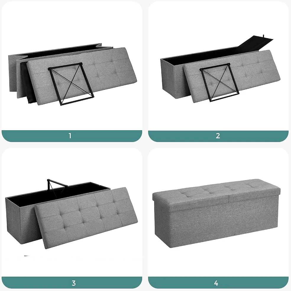 SONGMICS sulankstoma daiktadėžė-suoliukas 120 l, 110 x 38 x 38 cm, LSF71G