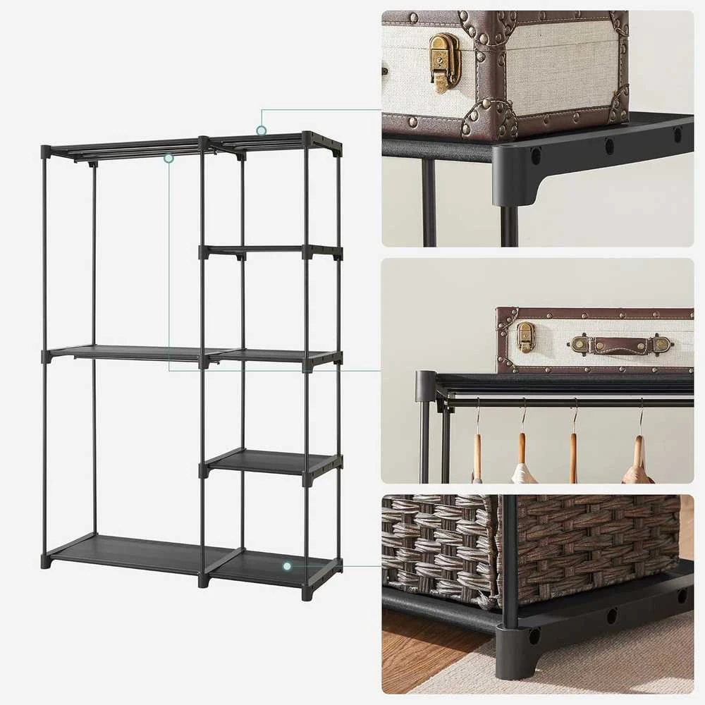 SONGMICS sulankstoma drabužių spinta su metaliniais strypais, 112 × 43 × 165 cm, juoda