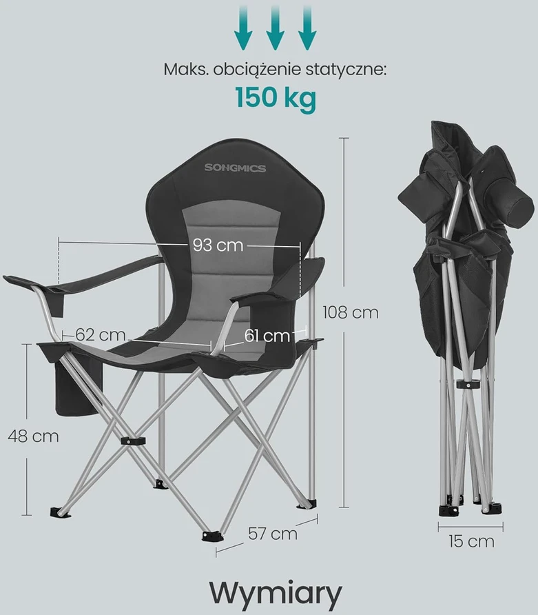 Songmics Kempingo kėdė 61 x 93 x 108 cm