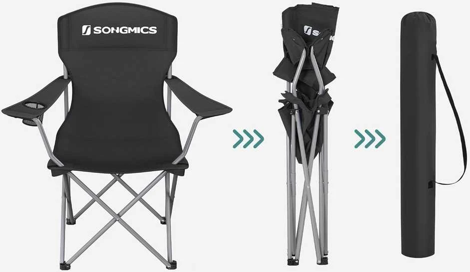 SONGMICS sulankstoma kempingo kėdė, plieno rėmas, juoda, maksimali apkrova 150 kg, GCB08BK