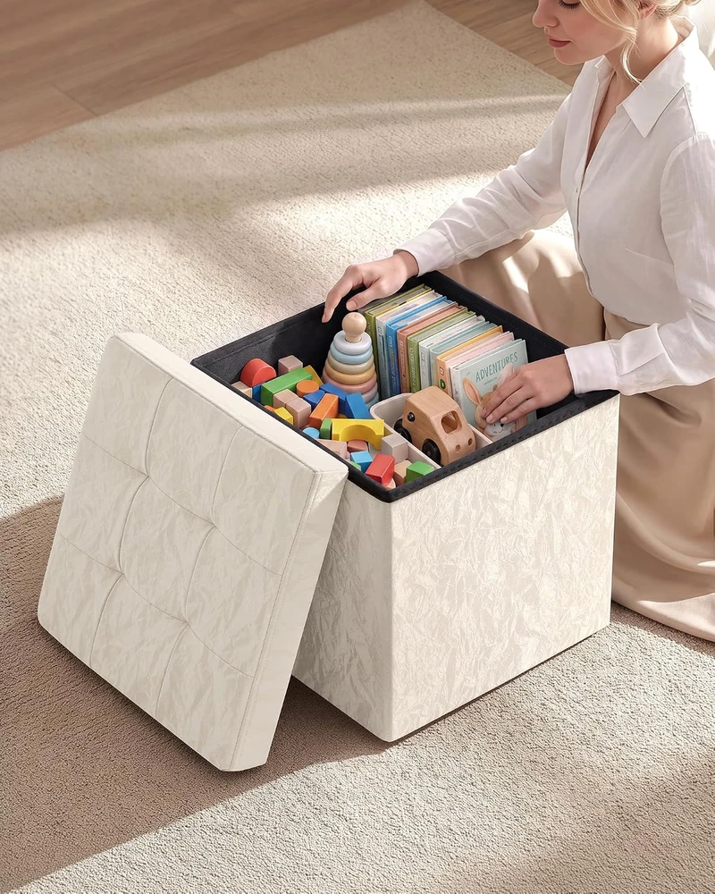 SONGMICS sulankstoma pufė su daiktadėže 43 l, 38 x 38 x 38 cm, LSF522WD01