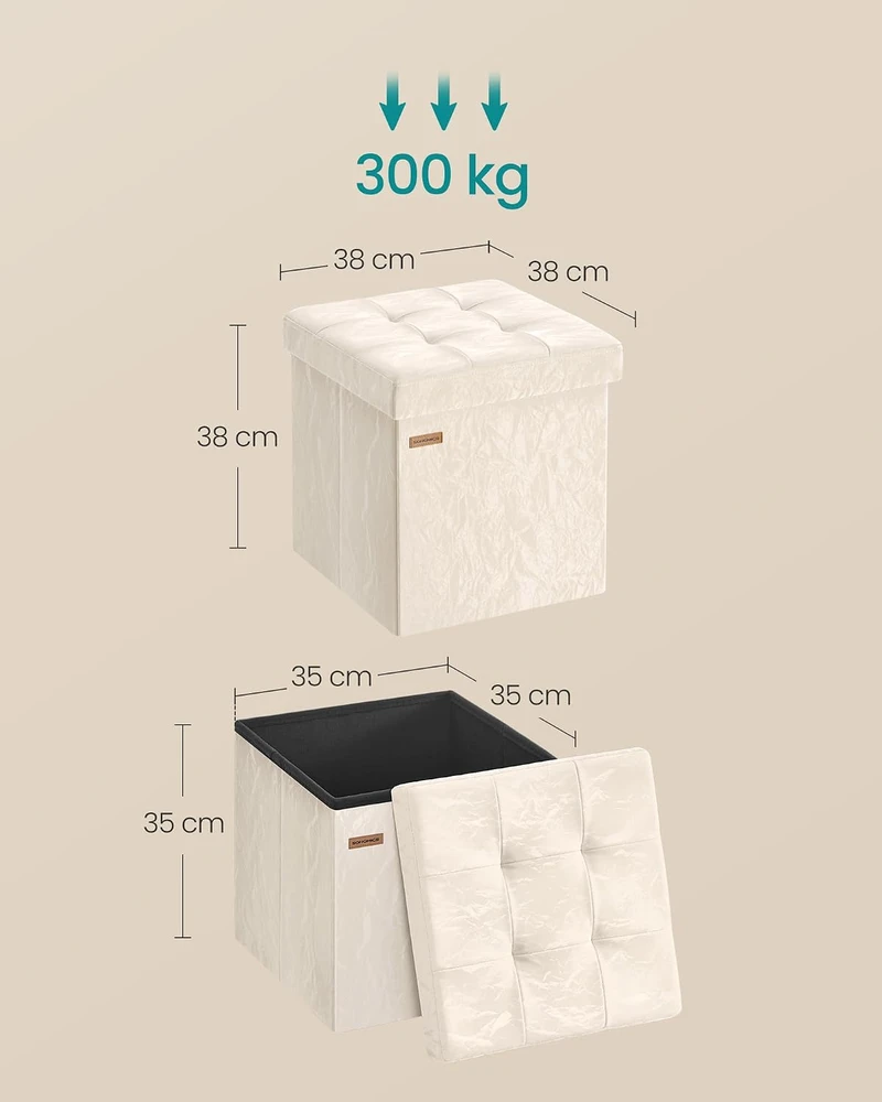 SONGMICS sulankstoma pufė su daiktadėže 43 l, 38 x 38 x 38 cm, LSF522WD01