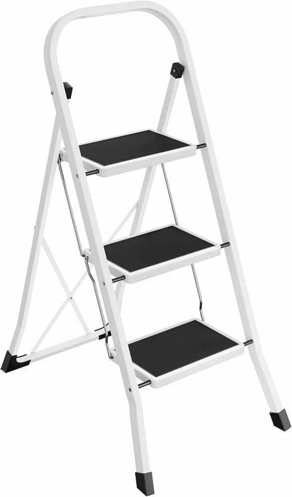 Songmics Namų ūkio kopėčios 3 pakopos Baltos spalvos