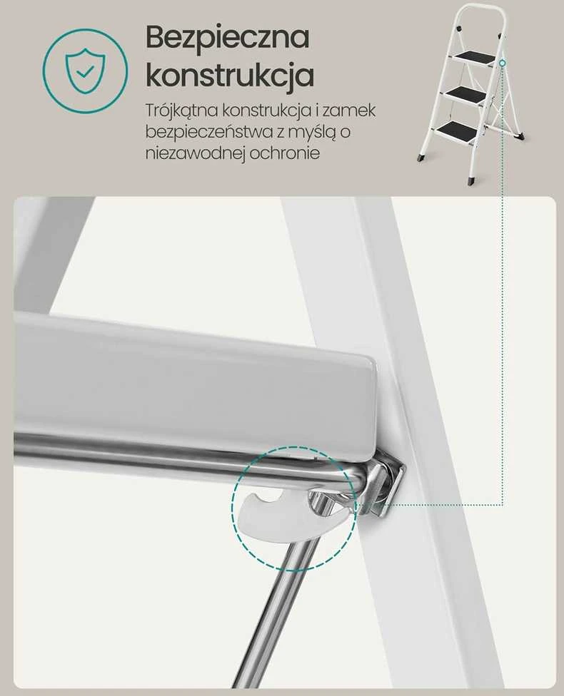 Songmics Namų ūkio kopėčios 3 pakopos Baltos spalvos