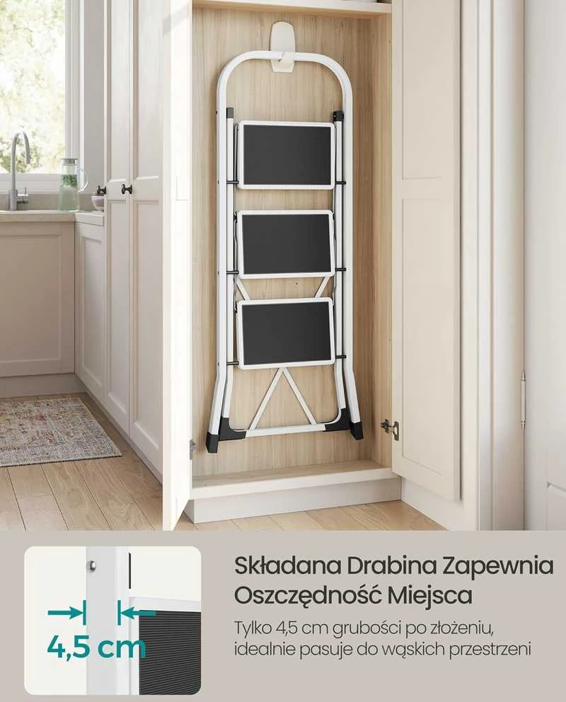 Songmics Namų ūkio kopėčios 3 pakopos Baltos spalvos
