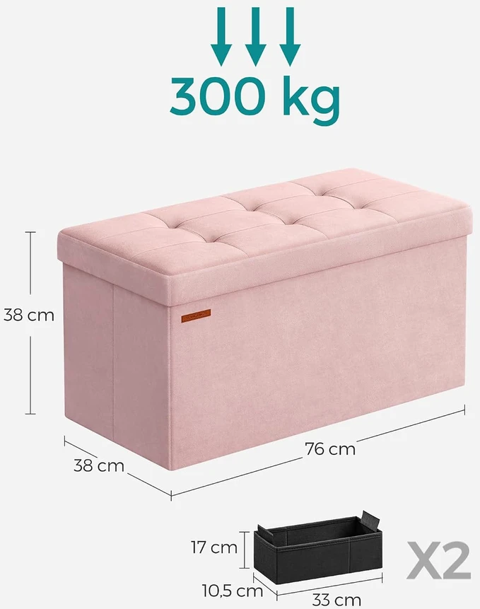 SONGMICS sulankstomas aksominis pufas su daiktadėže, 89 l, iki 300 kg, LSF247R01