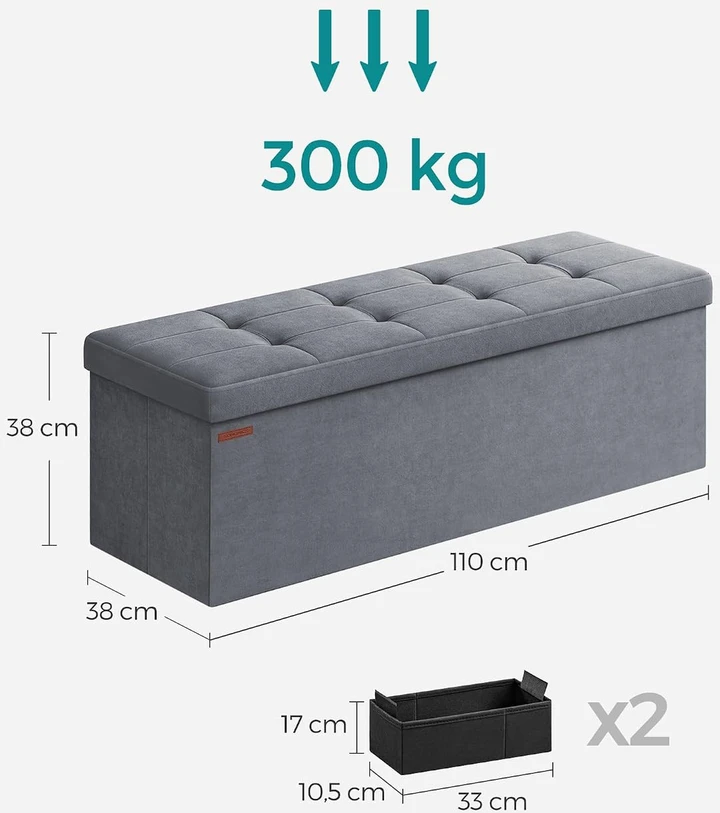 SONGMICS sulankstomas daiktadėžės suoliukas su aksominiu apmušalu, 131 l, LSF277G01