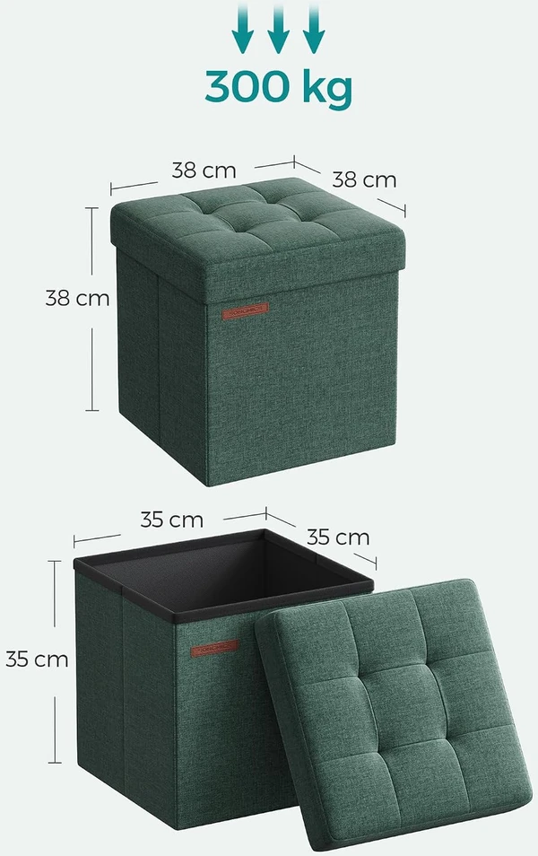 SONGMICS sulankstomas pufas su daiktadėže 43 l, 38 x 38 x 38 cm, LSF027C01