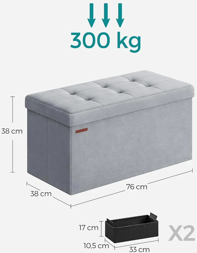 SONGMICS sulankstomas pufas su daiktadėže 89 l, 76 x 38 x 38 cm, LSF247G02