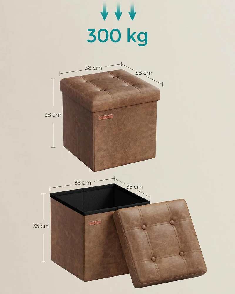 SONGMICS sulankstomas pufas su daiktadėže 38 x 38 x 38 cm, LSF030K11