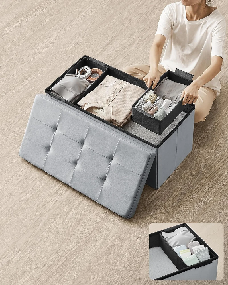 SONGMICS sulankstomas pufas su daiktadėže 89 l, 76 x 38 x 38 cm, LSF247G02