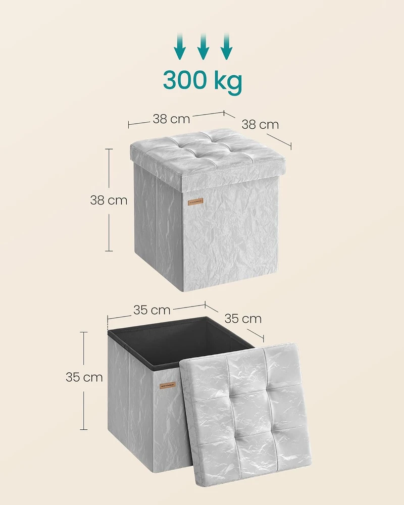 SONGMICS sulankstomas pufas su daiktadėže 43 l, 38 x 38 x 38 cm, LSF522GN01