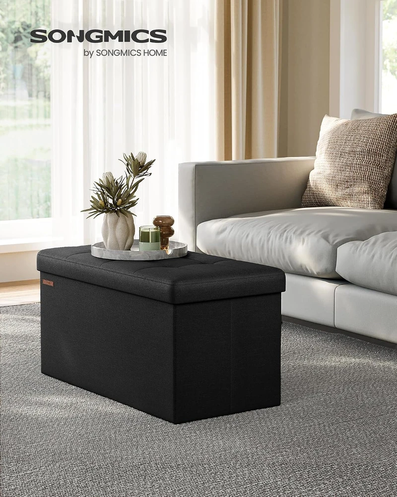 SONGMICS sulankstomas pufas su daiktadėže, 89 l, 76 x 38 x 38 cm, iki 300 kg, LSF047B01