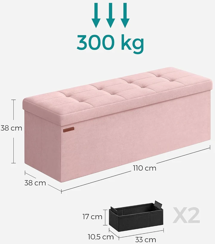SONGMICS sulankstomas pufas-suoliukas su daiktadėže 131 l, 110 cm, LSF277R01