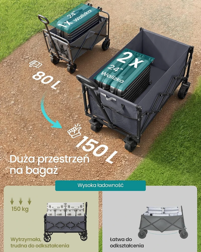 SONGMICS sulankstomas sodo vežimėlis 150 l, iki 120 kg, su 4 ratais GFW150GD01