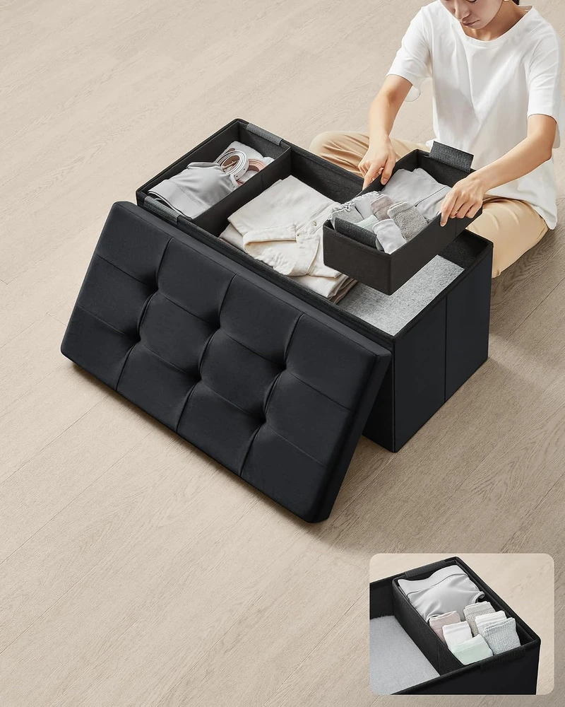 SONGMICS sulankstomas suolas su daiktadėže 76 x 38 x 38 cm, 89 l, LSF247B01