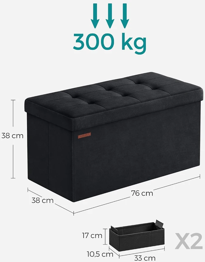 SONGMICS sulankstomas suolas su daiktadėže 76 x 38 x 38 cm, 89 l, LSF247B01
