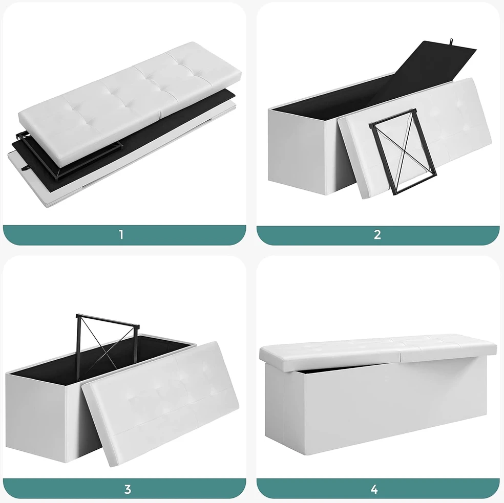 SONGMICS sulankstomas suoliukas su daiktadėže 120 l, 110 x 38 x 38 cm, LSF75WT