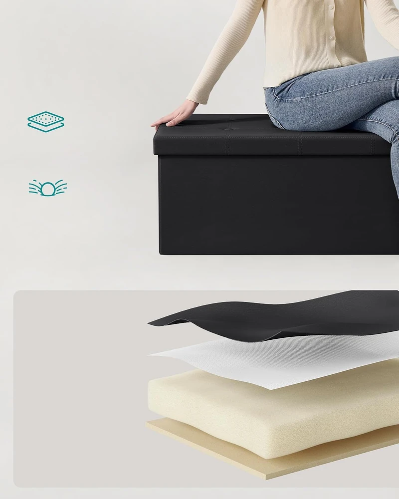 Songmics Minkštas suolas su sandėliavimo vieta 110 cm juodos spalvos