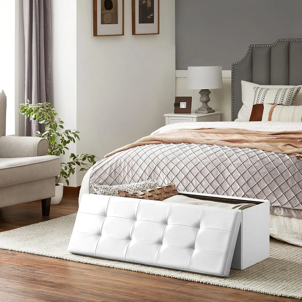 SONGMICS sulankstomas suoliukas su daiktadėže 120 l, 110 x 38 x 38 cm, LSF75WT