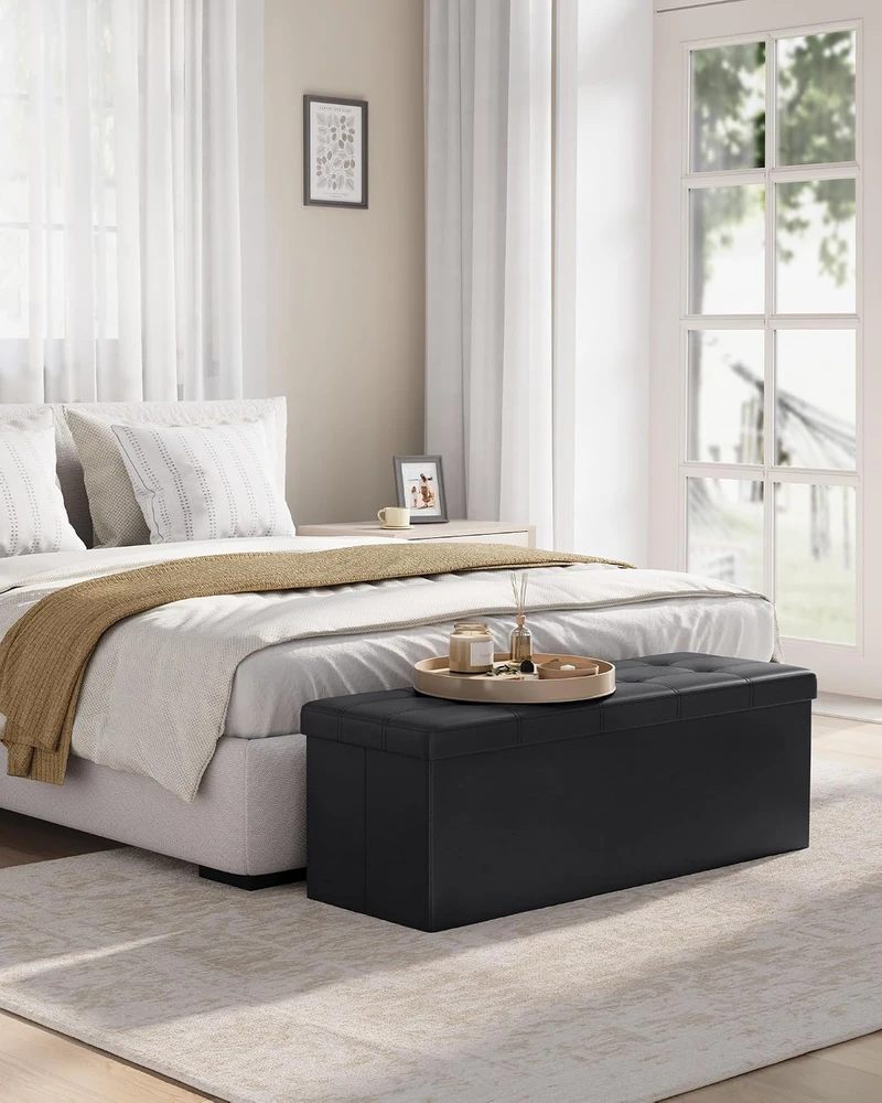 Songmics Minkštas suolas su sandėliavimo vieta 110 cm juodos spalvos
