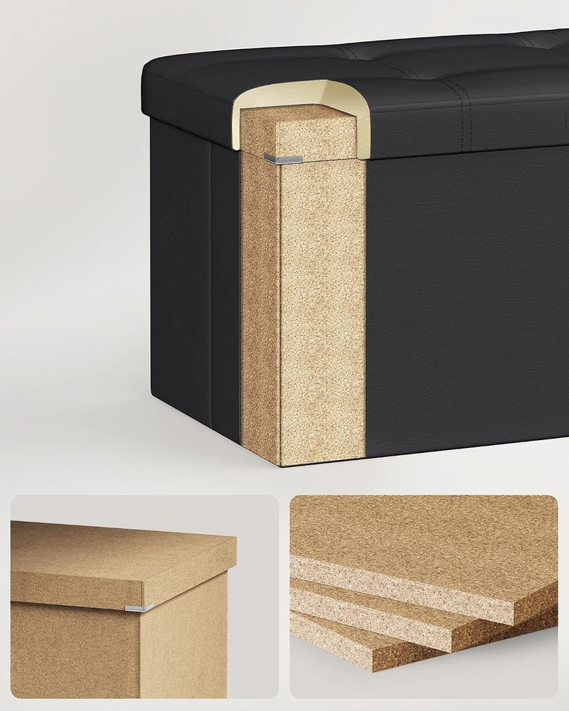 Songmics Minkštas suolas su sandėliavimo vieta 110 cm juodos spalvos