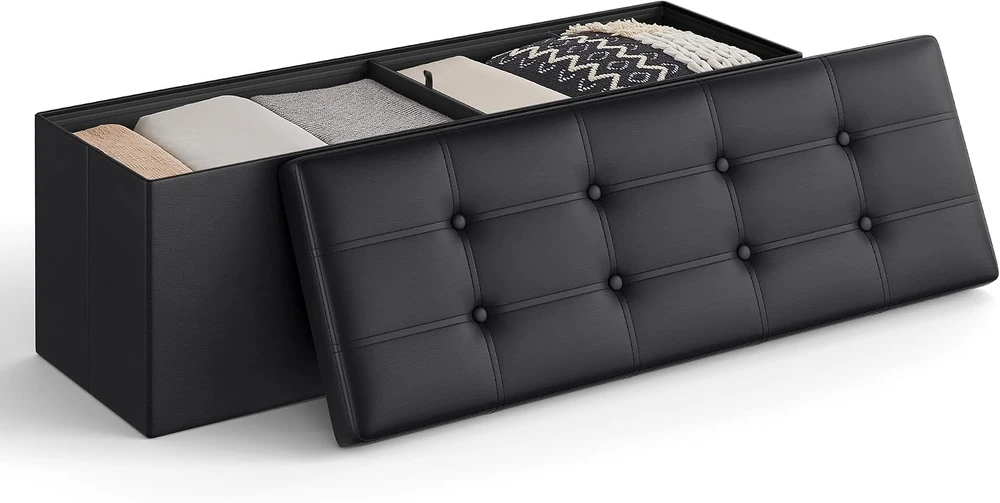Songmics Minkštas suolas su sandėliavimo vieta 110 cm juodos spalvos