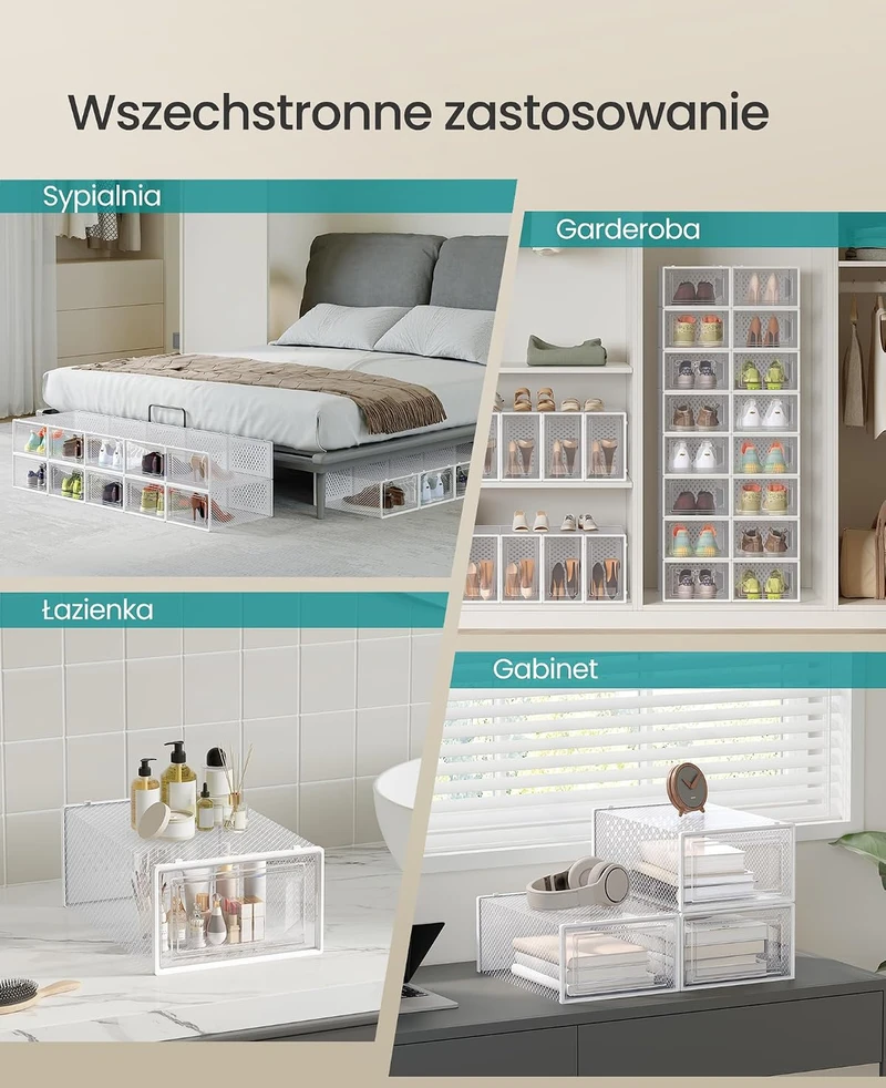 SONGMICS sulankstomos batų dėžės su durelėmis, 8 vnt., 33.3 x 23 x 14 cm, LSP08SWT