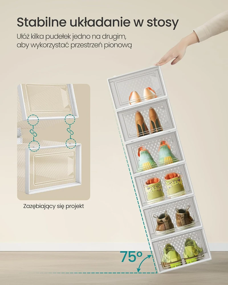 SONGMICS sulankstomos batų dėžės su durelėmis, 8 vnt., 33.3 x 23 x 14 cm, LSP08SWT