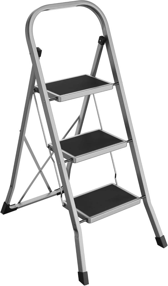 SONGMICS sulankstomos plieninės 3 pakopų kopėčios su rankena, 150 kg, GSL003GY01