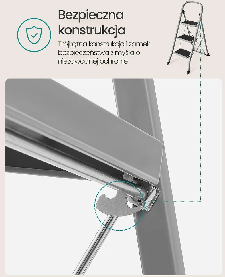 SONGMICS sulankstomos plieninės 3 pakopų kopėčios su rankena, 150 kg, GSL003GY01