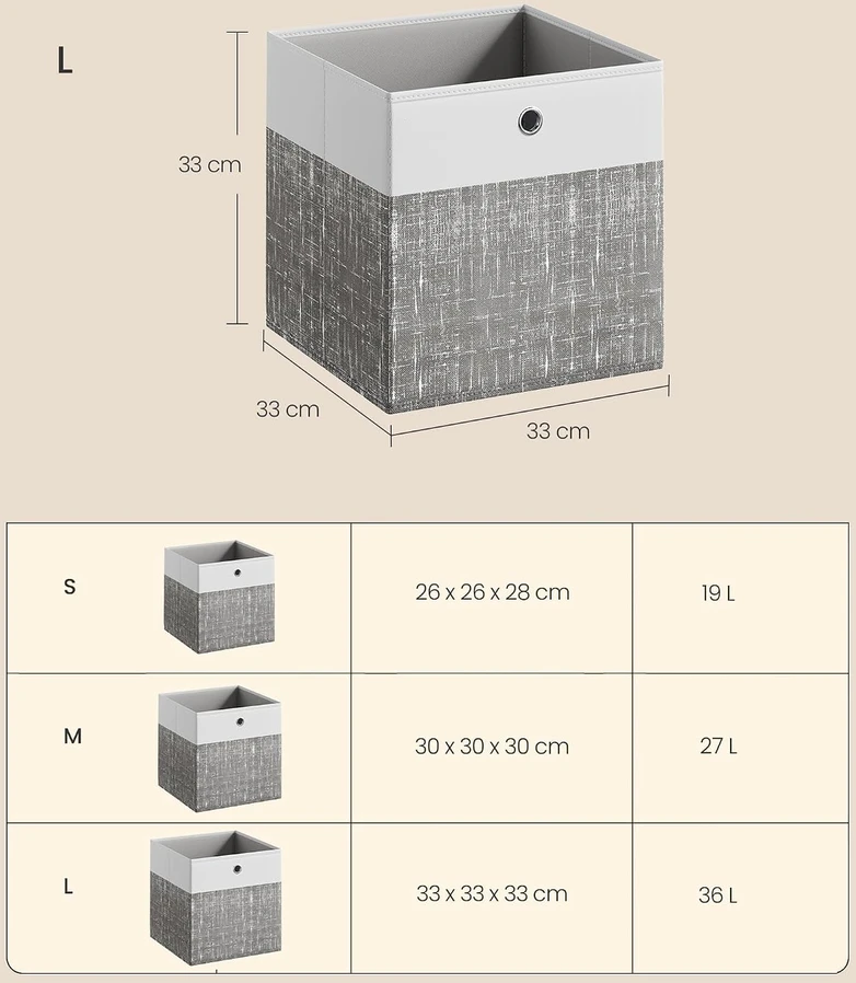 SONGMICS sulankstomos tekstilinės laikymo dėžės, 6 vnt., 33 x 33 x 33 cm, RFB433GM02