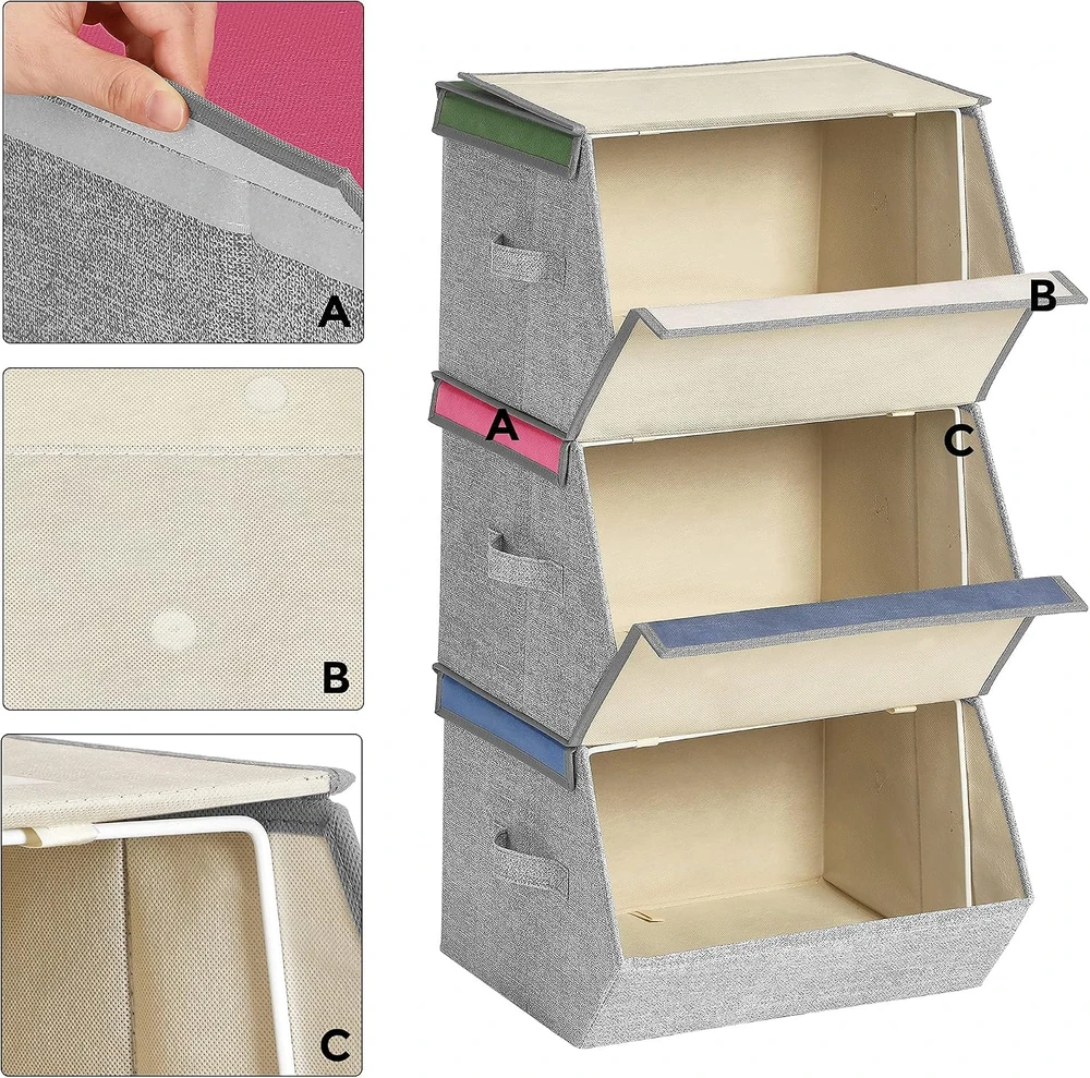 SONGMICS sulankstomos žaislų dėžės su magnetiniais dangčiais, 3 vnt., RFB760P01