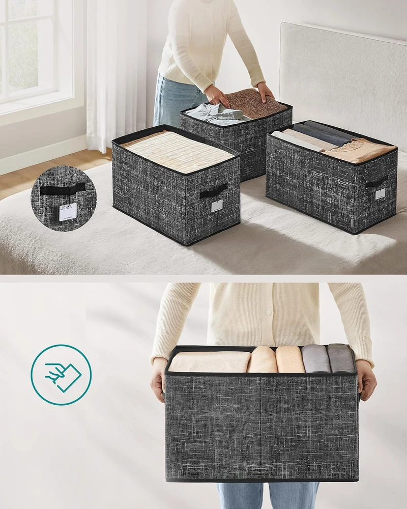 SONGMICS sulankstomų daiktų laikymo dėžių rinkinys, 3 vnt., 45 l, 50 x 30 x 30 cm