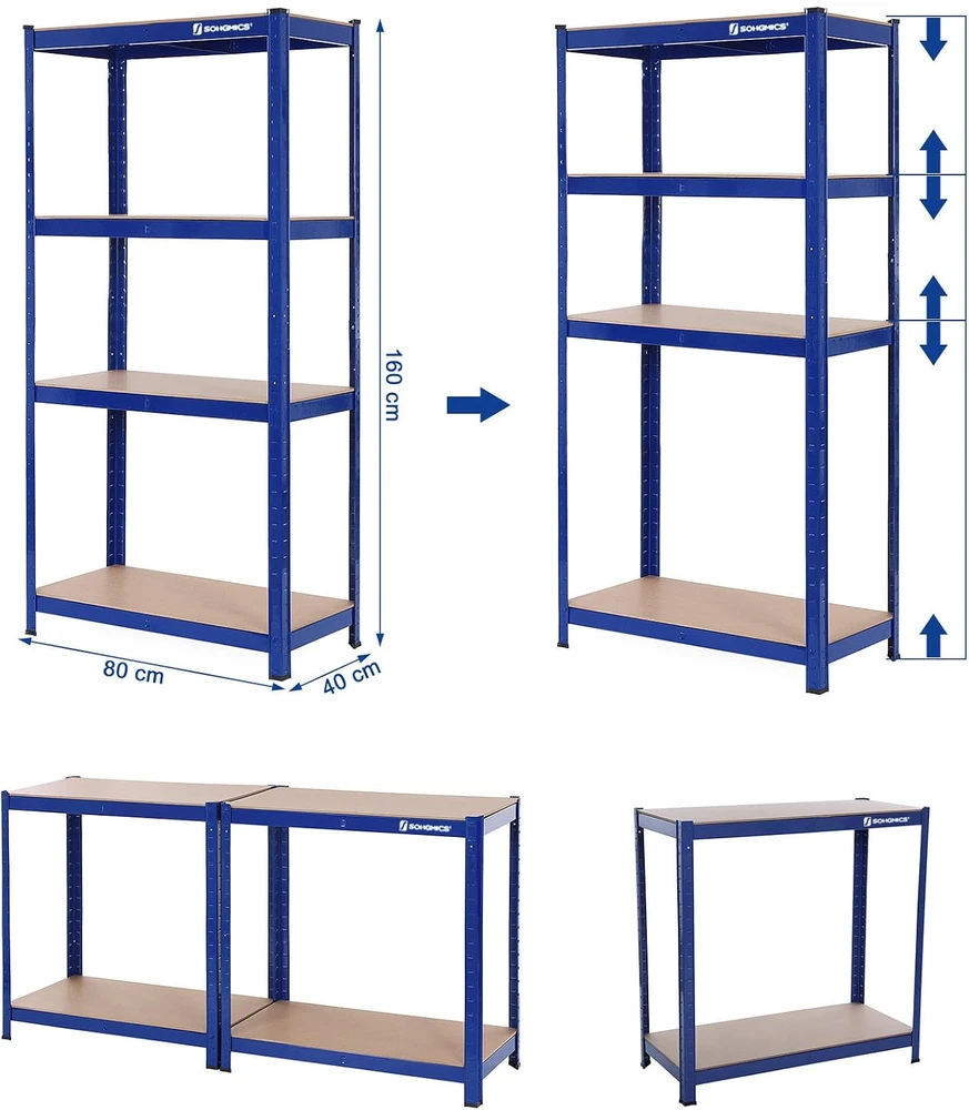 SONGMICS sunkiasvoris metalinis stelažas, 4 reguliuojamos lentynos, 160 x 80 x 40 cm, GLR88Q