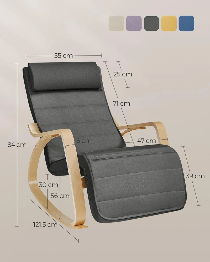 SONGMICS supamasis fotelis su 5 padėčių reguliuojama kojų atrama, iki 150 kg, LYY10G