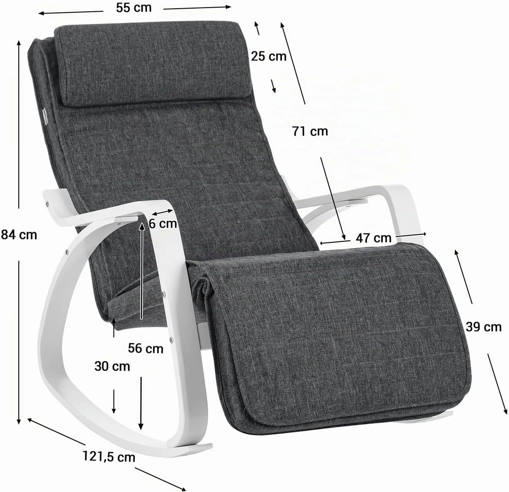 Songmics supamasis fotelis su 5 padėčių reguliuojamu pakoju, iki 150 kg, HU-XI-201
